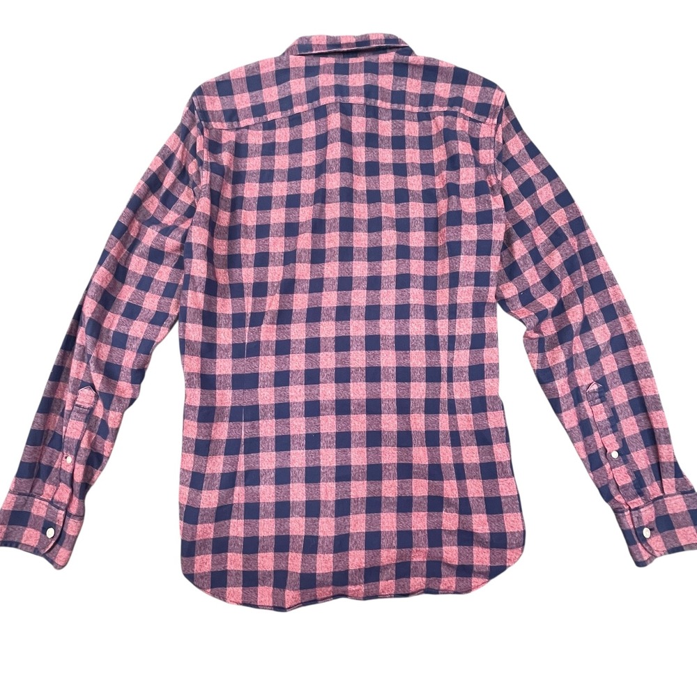 BONOBOS Tailored Fit Plaid Button Down Shirt Mens Medium Navy Pink Pocket Casual - Picture 4 of 8